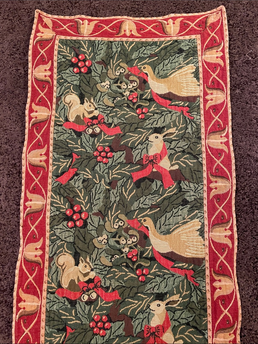 Tapestry Table Runner Renaissance Woven Art Wild Life Animals Holiday Theme